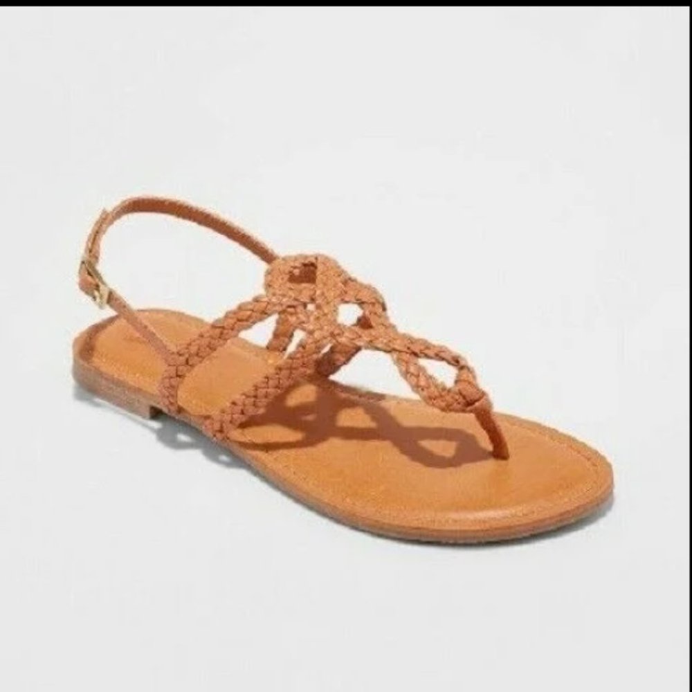 Universal Thread Women's Jana Braided Thong Ankle Strap Sandal Cognac Si…